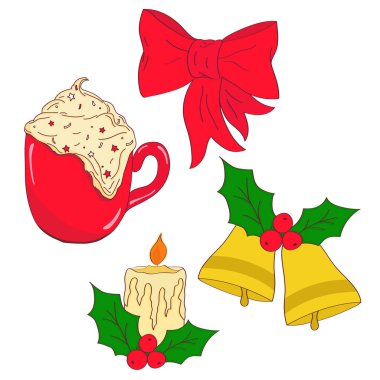 El Noel set çekilmiş. Noel ve yeni yıl öğeleri kümesi. Vektör çizim