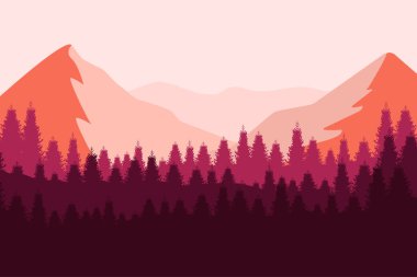 Doğa manzara düz tarzı. Vektör manzara. Dağlar. Vektör çizim