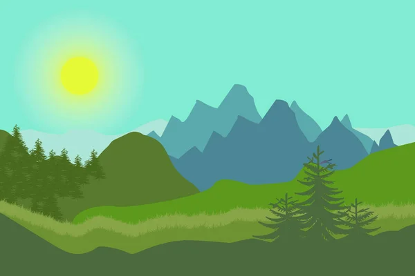 Natur Landskap Platt Stil Vector Landskap Bergen Vektorillustration — Stock vektor