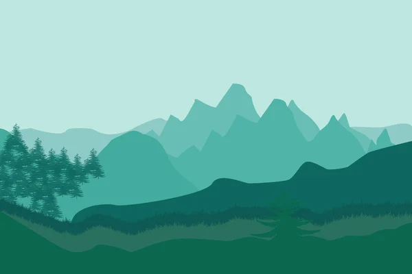 Natur Landskap Platt Stil Vector Landskap Bergen Vektorillustration — Stock vektor