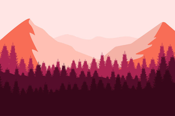 Природный пейзаж в плоском стиле. Векторный пейзаж. Горы. Векторная иллюстрация
