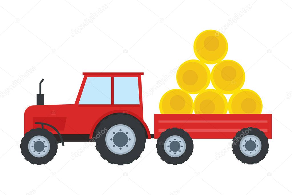 Tractor in flat style. Red tractor isolated on white. Vector illustration