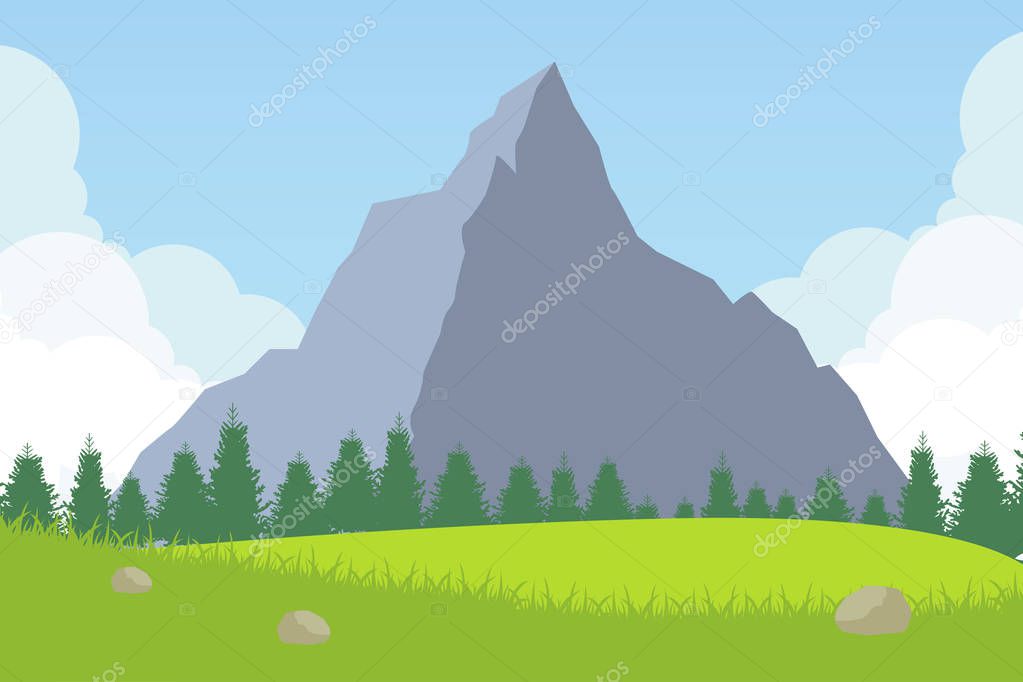 Nature landscape in flat style. Vector landscape. Mountains