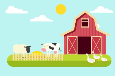 Tarım ve tarım. Kırsal manzara. Vektör çizim