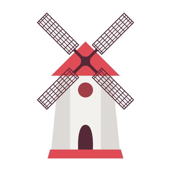 Windmühle Und Bauernhaus Flachen Stil Vektorillustration — Stockvektor