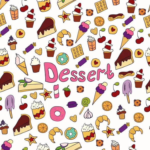 Doodle Illustratie Van Desserts Gebak Hand Getekend Vectorillustratie Gemaakt Cartoon — Stockvector