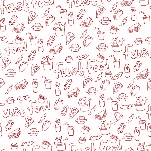 Doodle Ilustracja Fast Food Wzór Fast Foodów Ręcznie Rysowane Ilustracja — Wektor stockowy