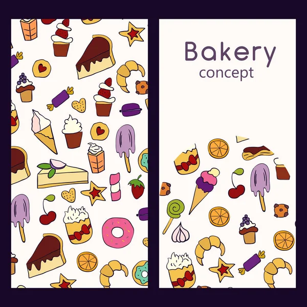 Vector Logo Design Template Seamless Pattern Doodle Style Packaging Bakery — Stock Vector