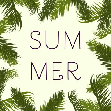 Yaz tropikal arka plan ile egzotik palmiye yaprakları. Yaz. Vektör çizim