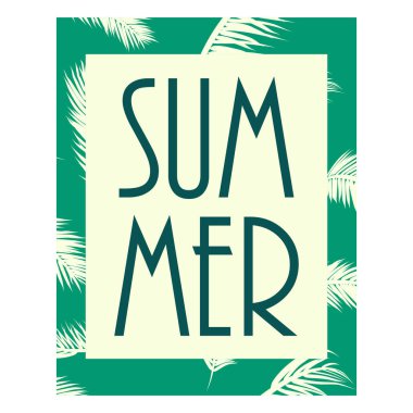 Yaz tropikal arka plan ile egzotik palmiye yaprakları. Yaz Kartpostal vektör çizim