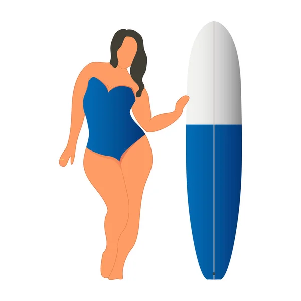 Menina Com Prancha Surf Ilustração Estilo Plano Ilustração Vetorial — Vetor de Stock