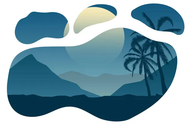 Tropical landscape Palm, sand, ocean on background Vector illustration.