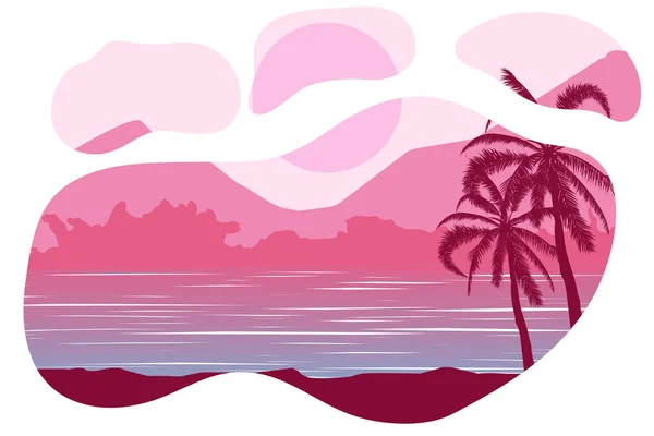 Paisaje Tropical Palma Arena Océano Sobre Fondo Vector Ilustración — Vector de stock