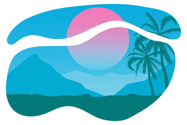 Tropical landscape Palm, sand, ocean on background Vector illustration.