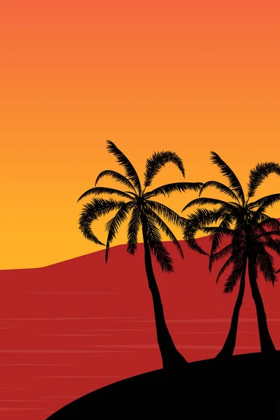 Paisaje Tropical Fondo Verano Silueta Palmeras Ilustración Vectorial — Vector de stock