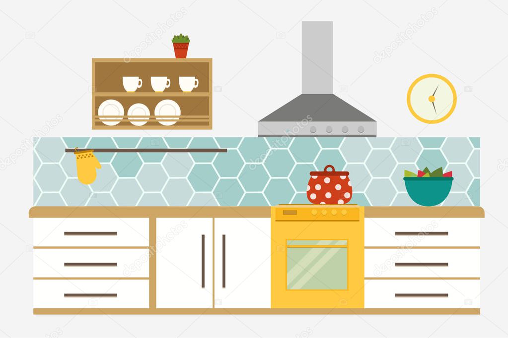 Kitchen Interior. Flat kitchen interior. Vector illustration.