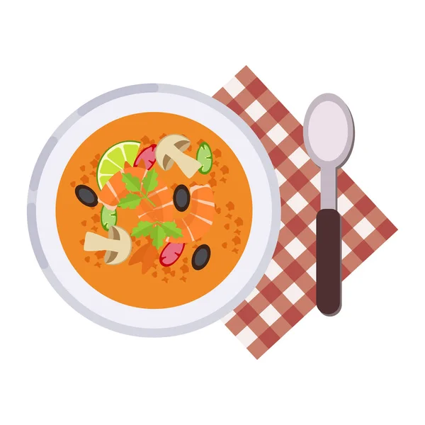 Μενού έννοια. Tom Yum Kung Ταϊλανδικά τρόφιμα. Σούπα με επίπεδη στυλ. Εικονογράφηση διάνυσμα. — Διανυσματικό Αρχείο