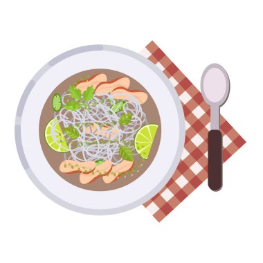 Menü kavramı. Düz stil çorbaya. Vektör çizim.