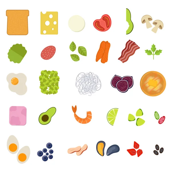 Set van voedsel iconen in vlakke stijl. Het pictogram van de maaltijd. Vectorillustratie — Stockvector