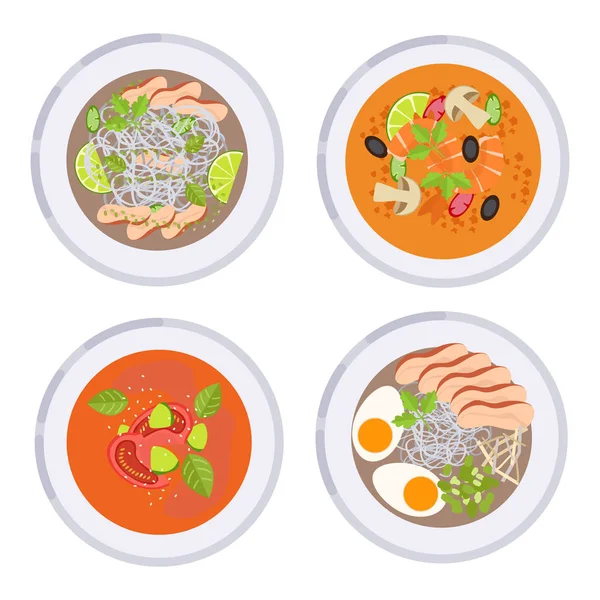 Concept de menu. Collection de différentes soupes. Illustration vectorielle . Graphismes Vectoriels
