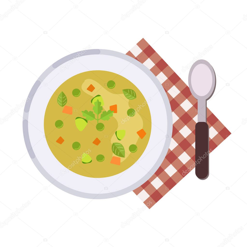 Menu concept. Soup in flat style. Vector illustration.