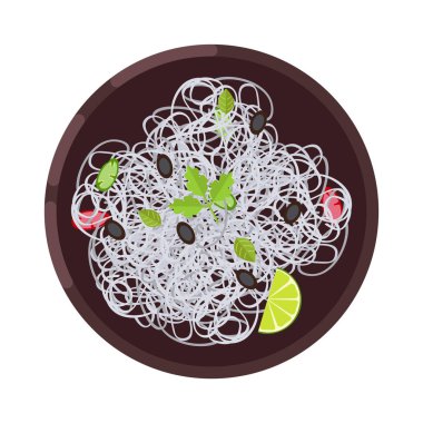 Menü kavramı. Akşam yemeği menüsü. Düz stil çorbaya. Vektör çizim.