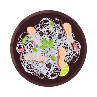 Menü kavramı. Akşam yemeği menüsü. Düz stil çorbaya. Vektör çizim.