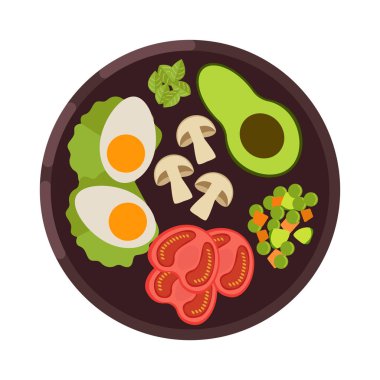 Menü kavramı. Akşam yemeği menüsü. Düz stil çorbaya. Vektör çizim.