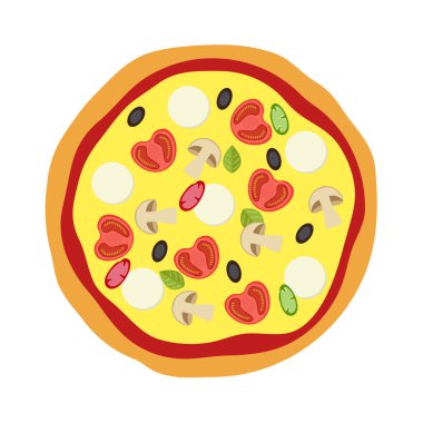 Pizza menü kavramı. Düz stil gıda. Vektör çizim.