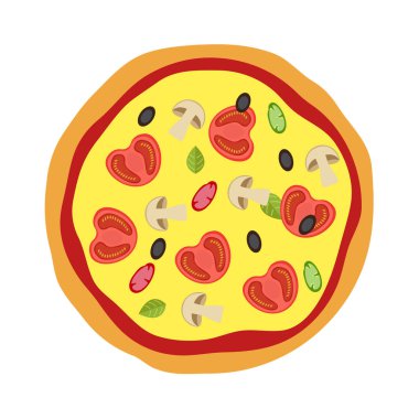 Pizza menü kavramı. Düz stil gıda. Vektör çizim.