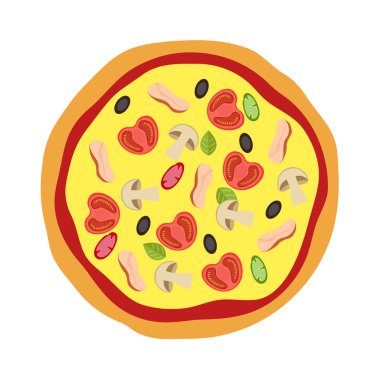 Pizza menü kavramı. Düz stil gıda. Vektör çizim.