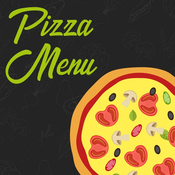 Concepto de menú. Pizza plana. Comida rápida. Ilustración vectorial — Vector de stock