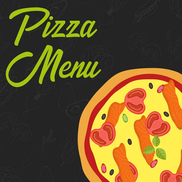 Concepto de menú. Pizza plana. Comida rápida. Ilustración vectorial — Vector de stock