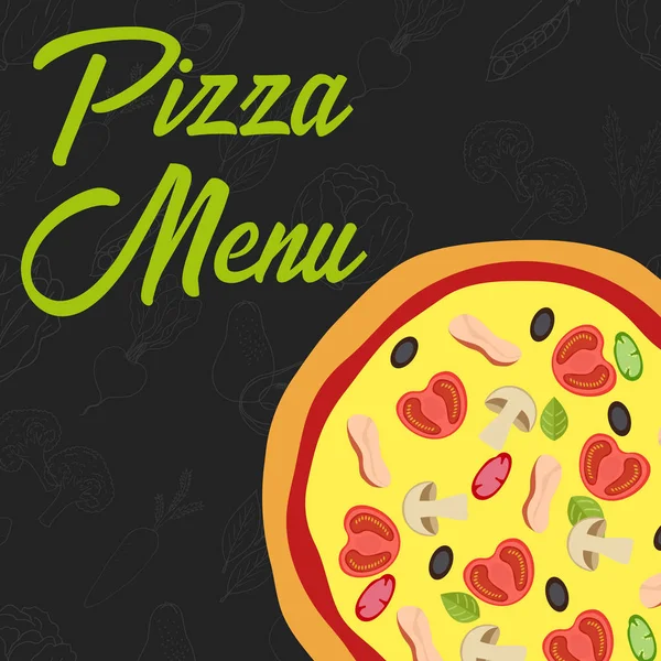 Menükonzept. Flache Pizza. Fast Food. Vektorillustration — Stockvektor