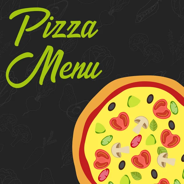 Concepto de menú. Pizza plana. Comida rápida. Ilustración vectorial — Vector de stock