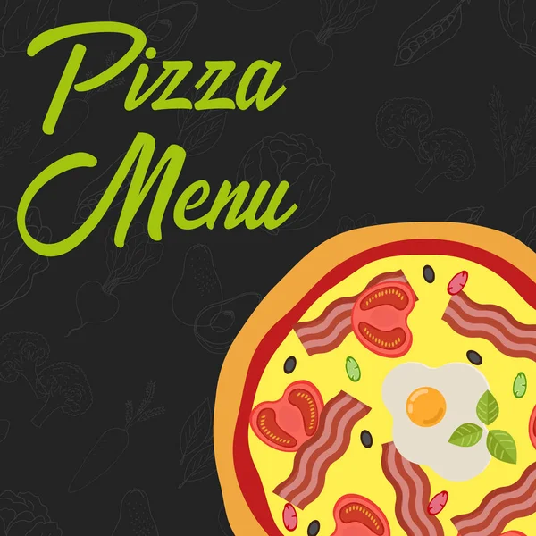 Concepto de menú. Pizza plana. Comida rápida. Ilustración vectorial — Vector de stock