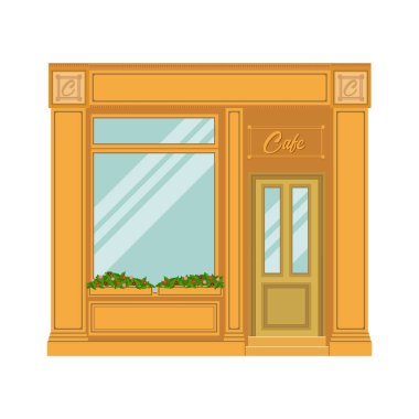 Vektör modern café detaylı cephe düz tarzı. Vektör çizim. Düz illüstrasyon.