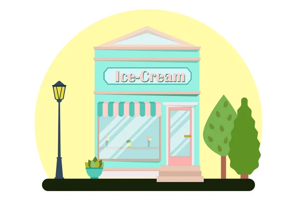 Vecteur moderne café de crème glacée façade détaillée dans le style plat. Illustration vectorielle. Illustration plate . — Image vectorielle