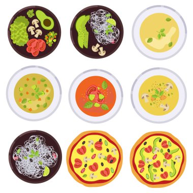 Düz tarzda vegan gıda büyük bir set. Vektör Illustration.