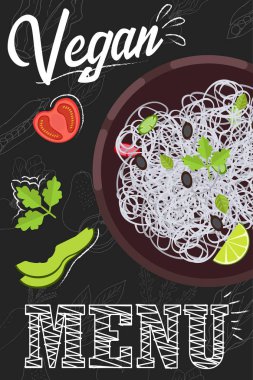 Vegan menü konsepti. Düz tarzda malzemelerle vegan gıda.