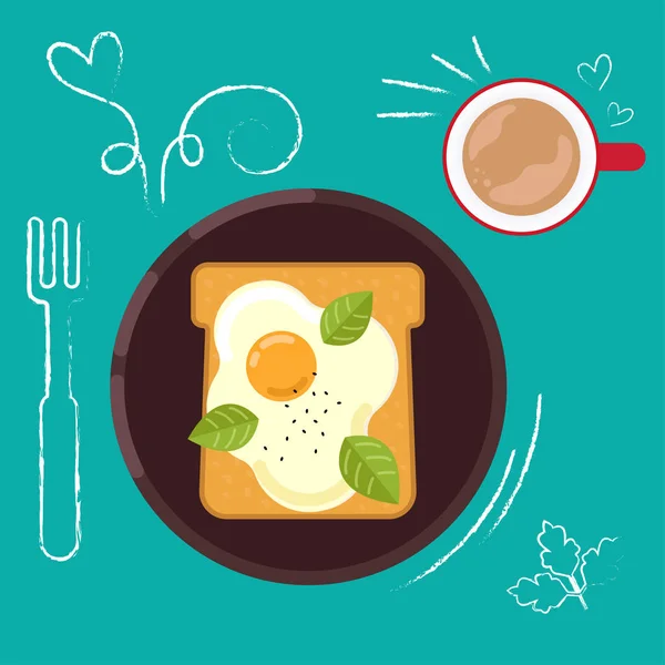 Set of breakfast food on bright background in flat design style.