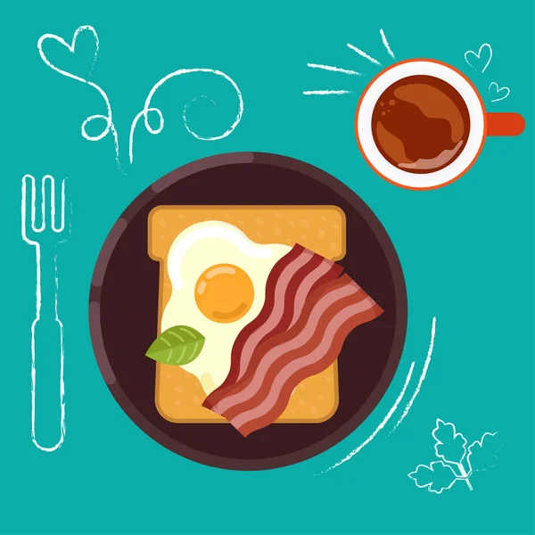 Frühstücksset auf hellem Hintergrund im flachen Design-Stil. — Stockvektor