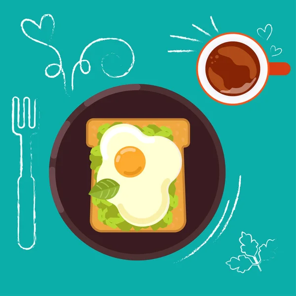 Set di alimenti per la colazione su sfondo luminoso in stile design piatto . — Vettoriale Stock