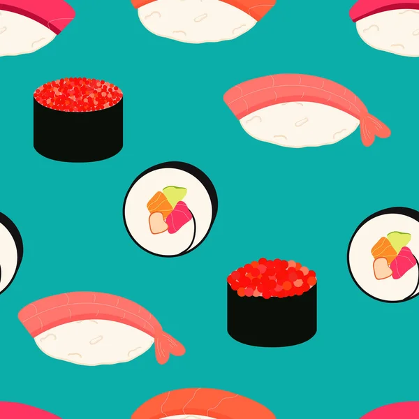 Sushi icons set. Asian food. Seamless pattern. — Stock Vector