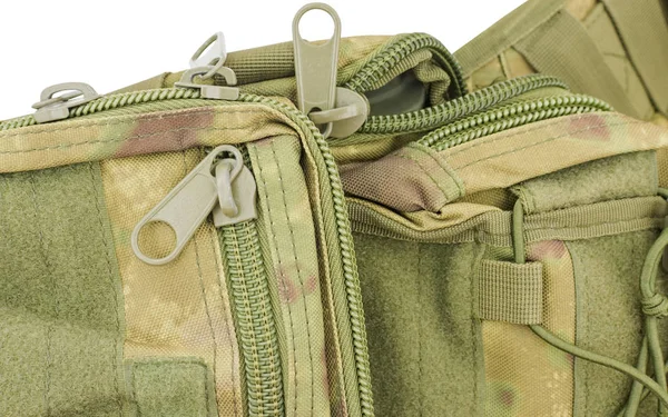 fittings and zips on army backpack