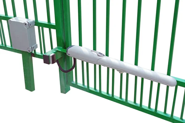 Automatic barrier gates to entry the courtyard of the building on white background