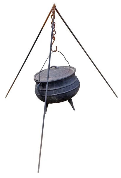 black kettle for campfire on white background