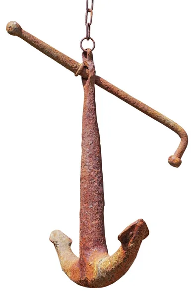 Old rusty anchor on a white background