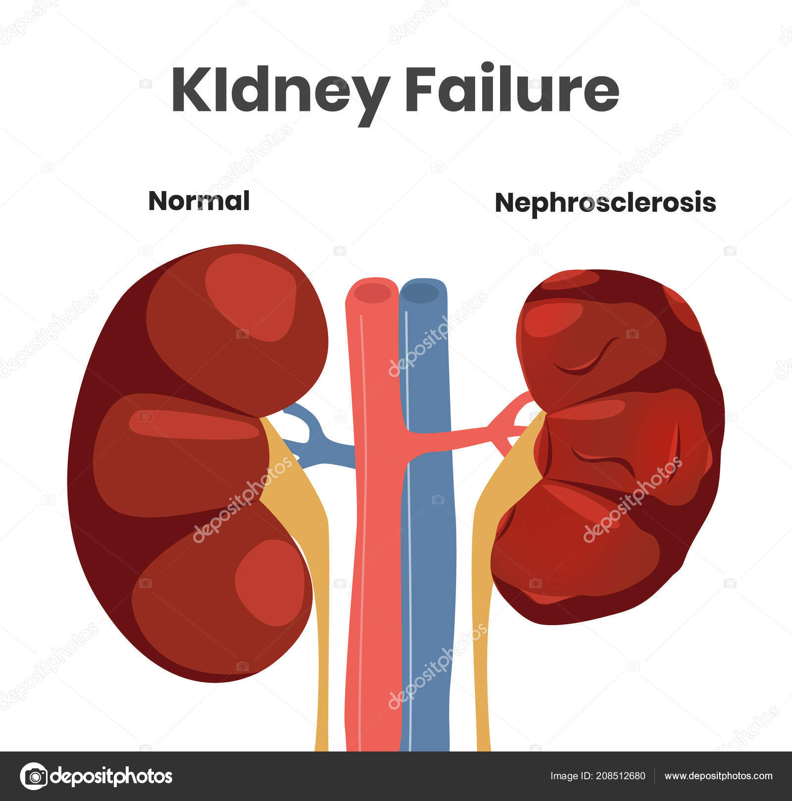 Vector Illustration Kidney Failure Normal Kidney Kidney Affected Nephrosclerosis Scalable Stock