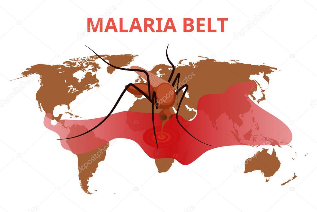 Malaria belt conceptual illustration. The mosquito is sucking bl